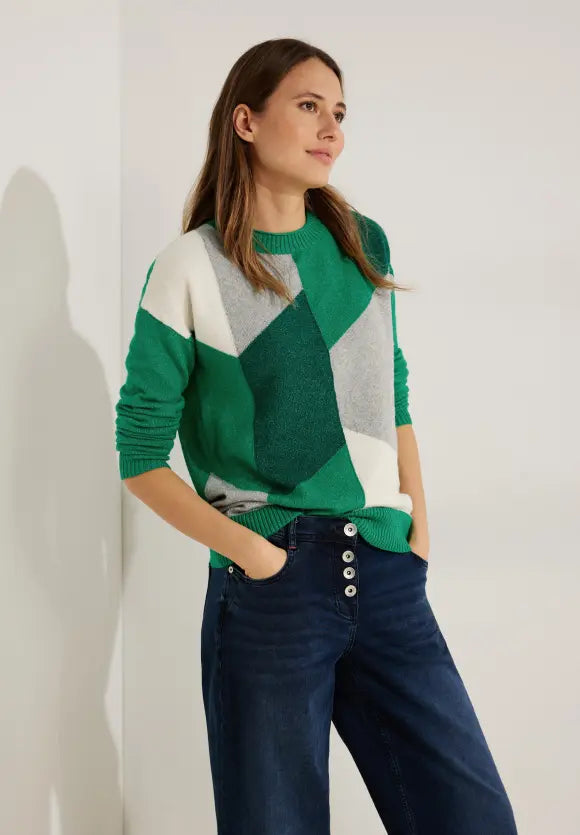 302604- Green Geometric Pattern Jumper - Cecil