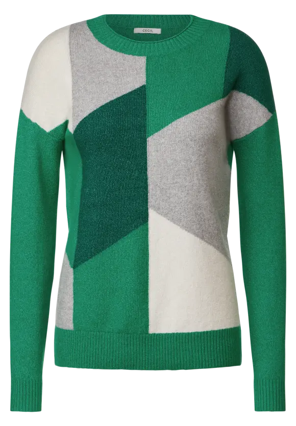 302604- Green Geometric Pattern Jumper - Cecil