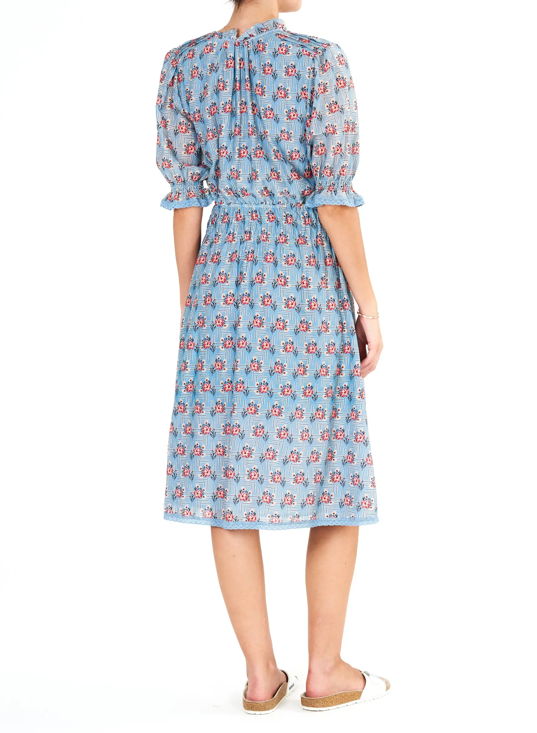 ARA Blue Midi Cotton-Silk Dress