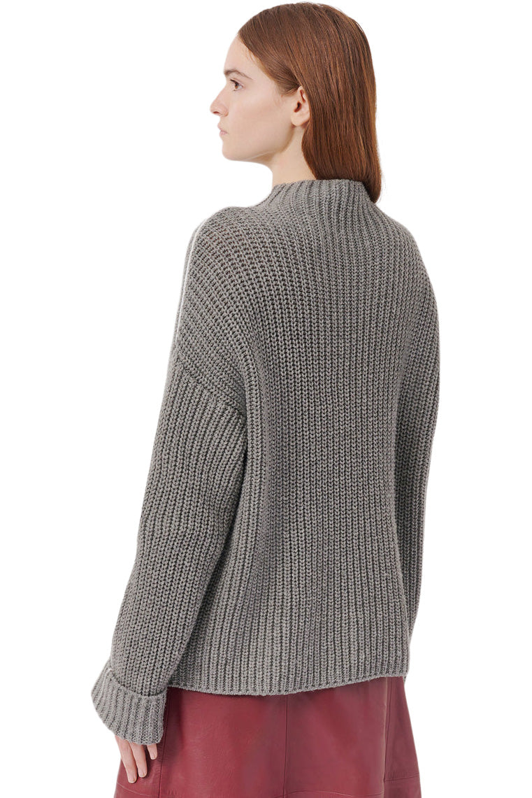 ATM Merino Wool Blend Chunky Rib Sweater in Heather Grey