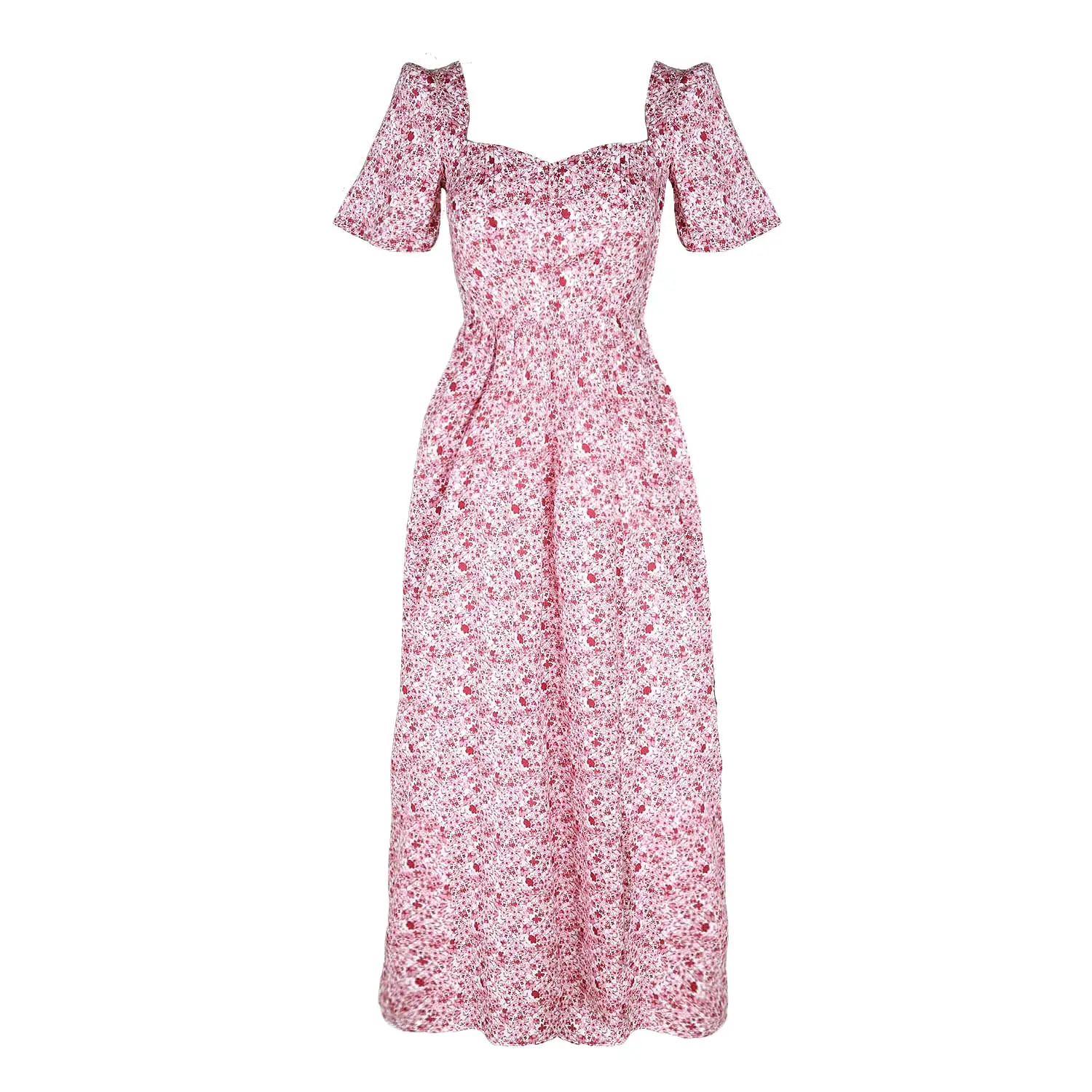 Beatrice Maxi Dress With Sweetheart Neckline / Pink + Milkly White Liberty Floral Cotton