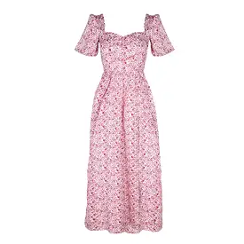 Beatrice Maxi Dress With Sweetheart Neckline / Pink + Milkly White Liberty Floral Cotton