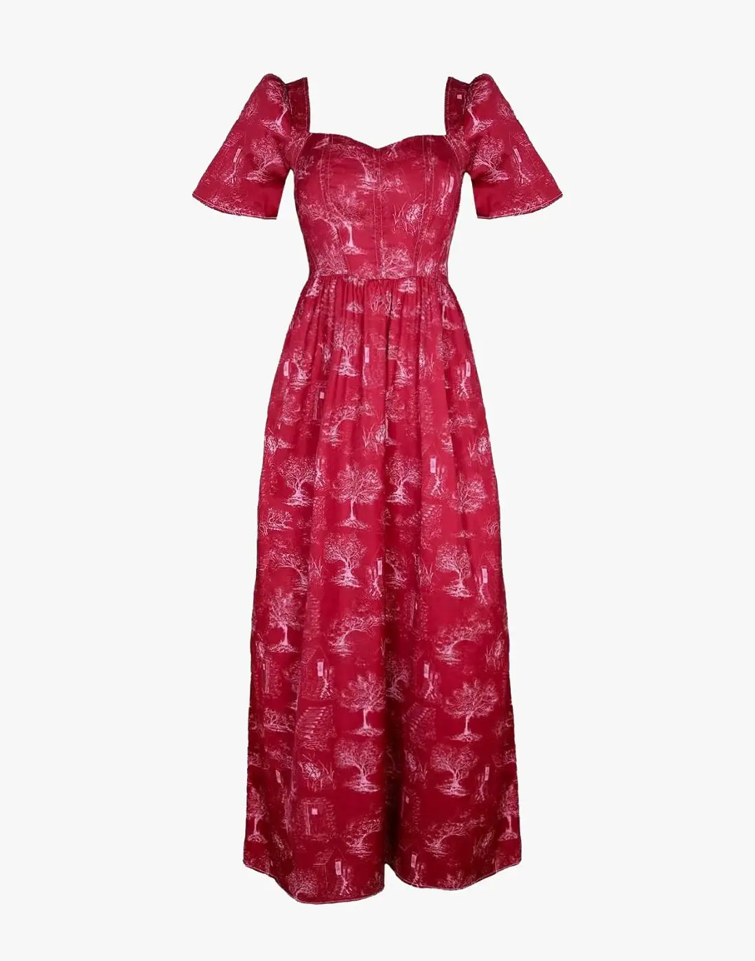 Beatrice Maxi Dress With Sweetheart Neckline / Ruby Red + Alabaster Cotton Toile