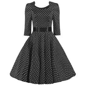 Black and White Polka Dot Long Sleeve Swing Dress