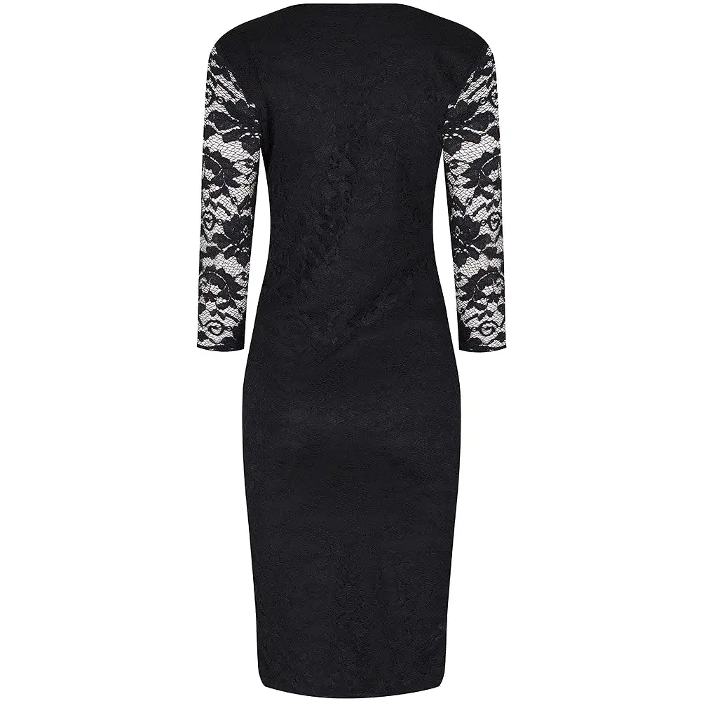 Black Lace 3/4 Sleeve Vintage Bodycon Wiggle Dress