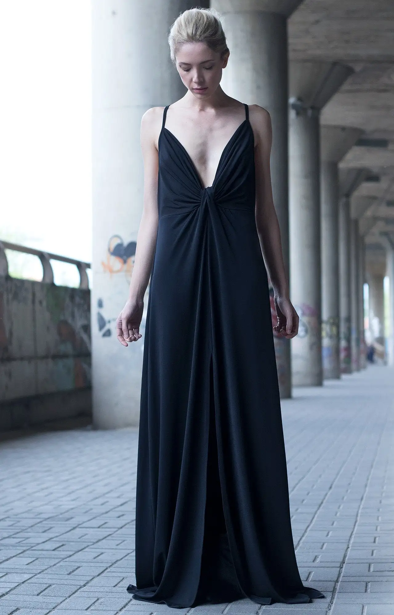 Black Plunging Neckline Dress