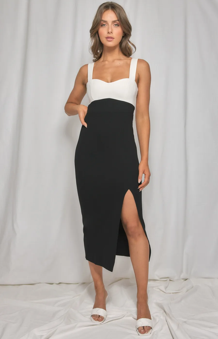 Block Colour Midi Dress with Side Split (WDR417A)