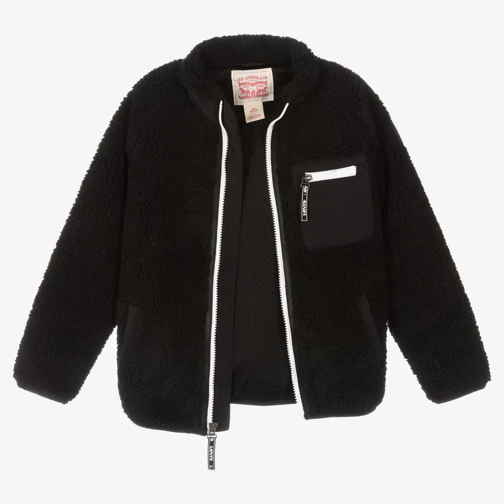 Boys Black Sherpa Fleece Jacket