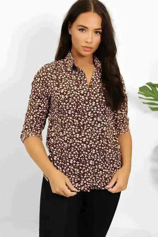 Burgundy Floral Print Classic Shirt