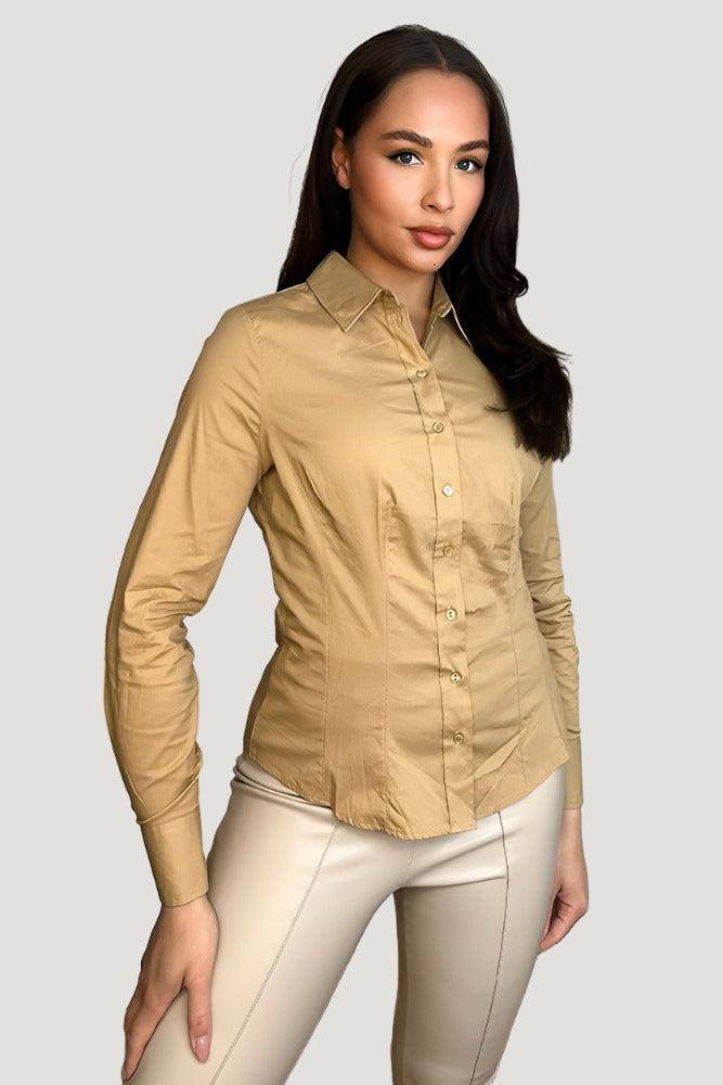 Camel Cotton Blend Button Down Smart Shirt