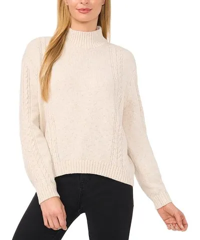 CeCe Mock Neck Cable Knit Sweater