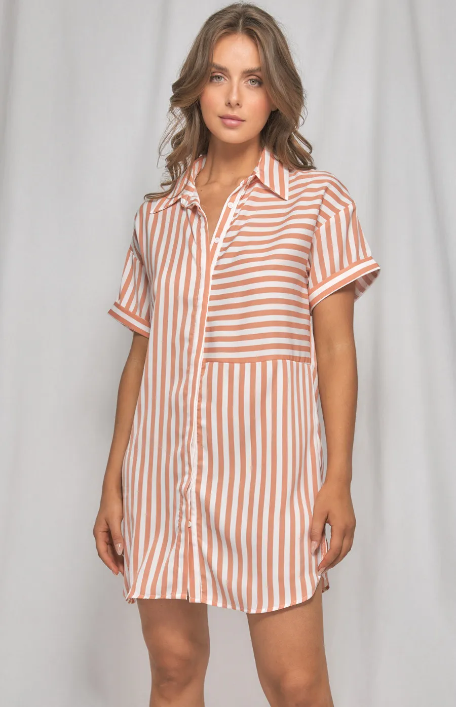 Contrast Stripe Oversized Shirt Dress (WDR425B)