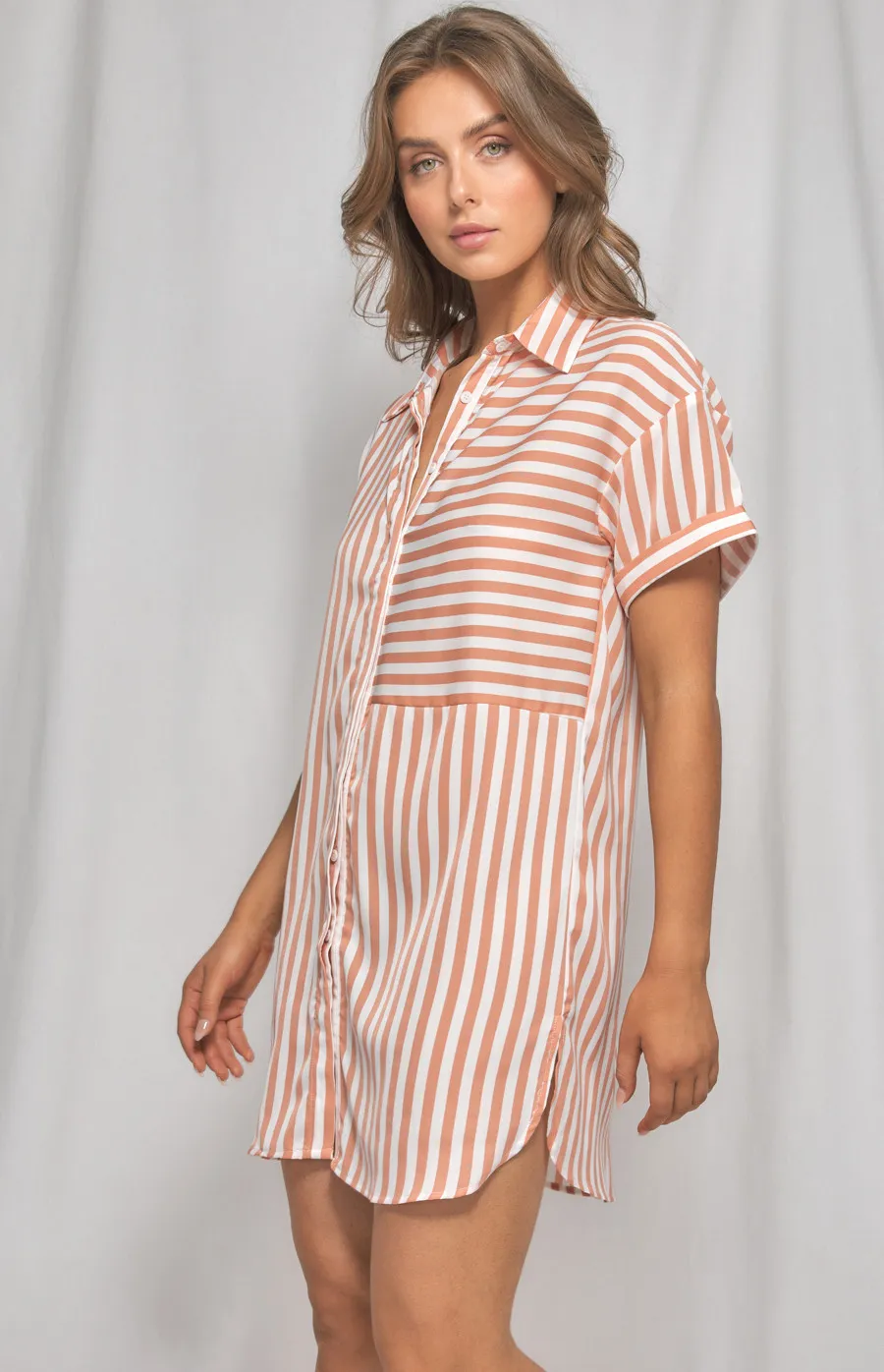 Contrast Stripe Oversized Shirt Dress (WDR425B)