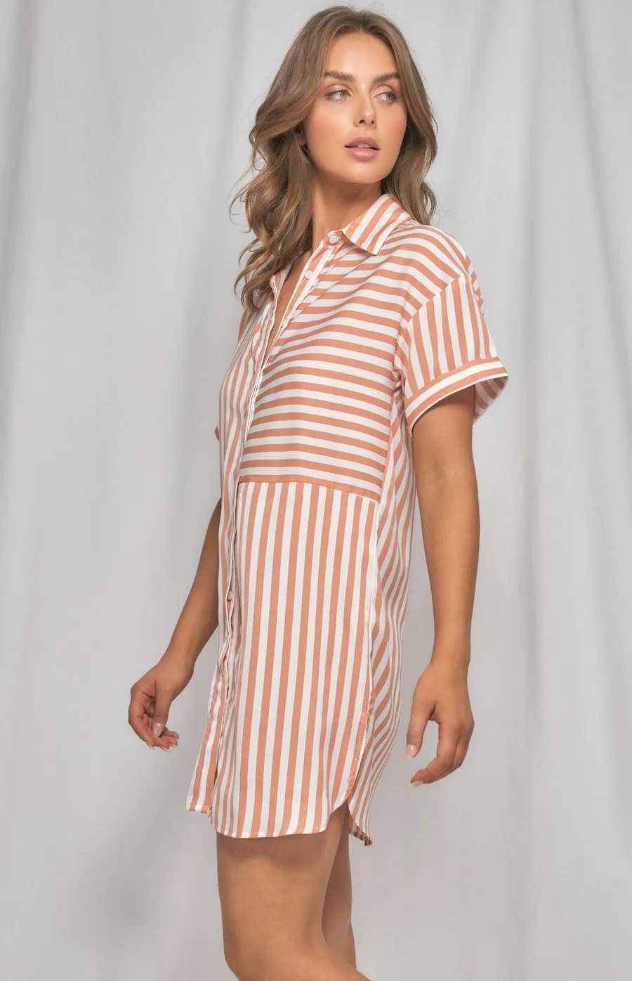 Contrast Stripe Oversized Shirt Dress (WDR425B)