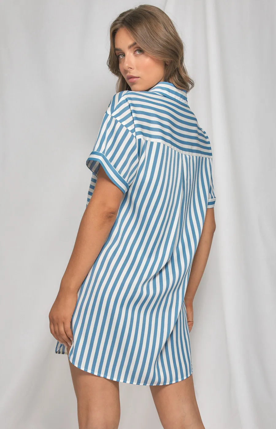 Contrast Stripe Oversized Shirt Dress (WDR425B)