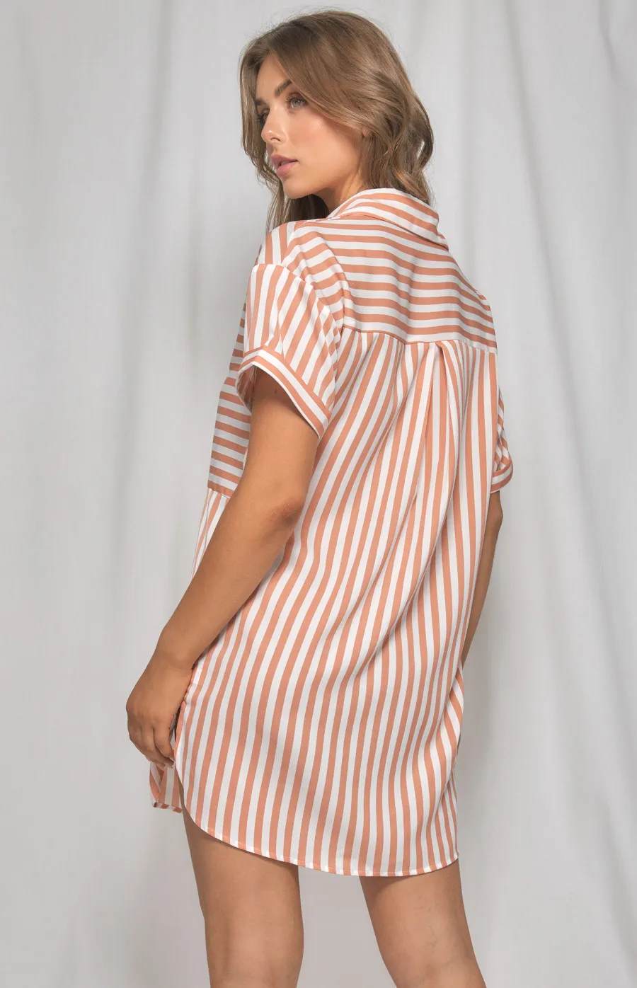 Contrast Stripe Oversized Shirt Dress (WDR425B)