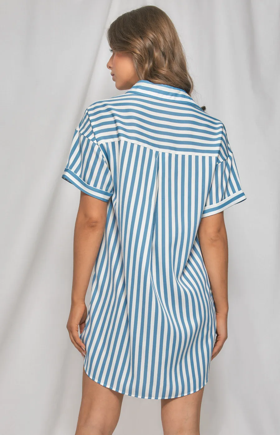 Contrast Stripe Oversized Shirt Dress (WDR425B)