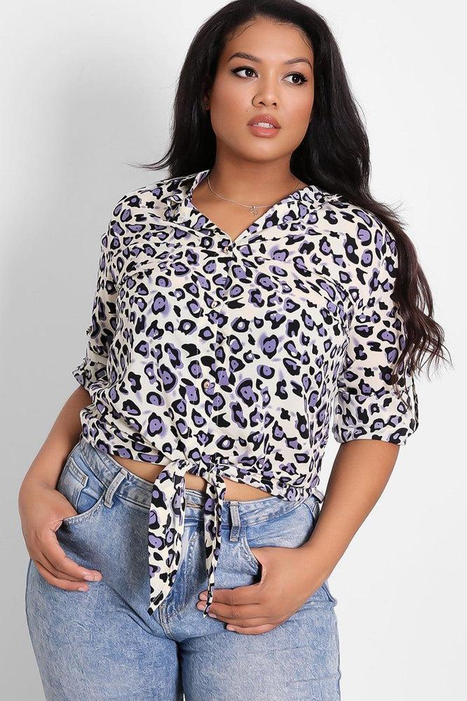 Cream And Lilac Leopard Front Tie Shirt