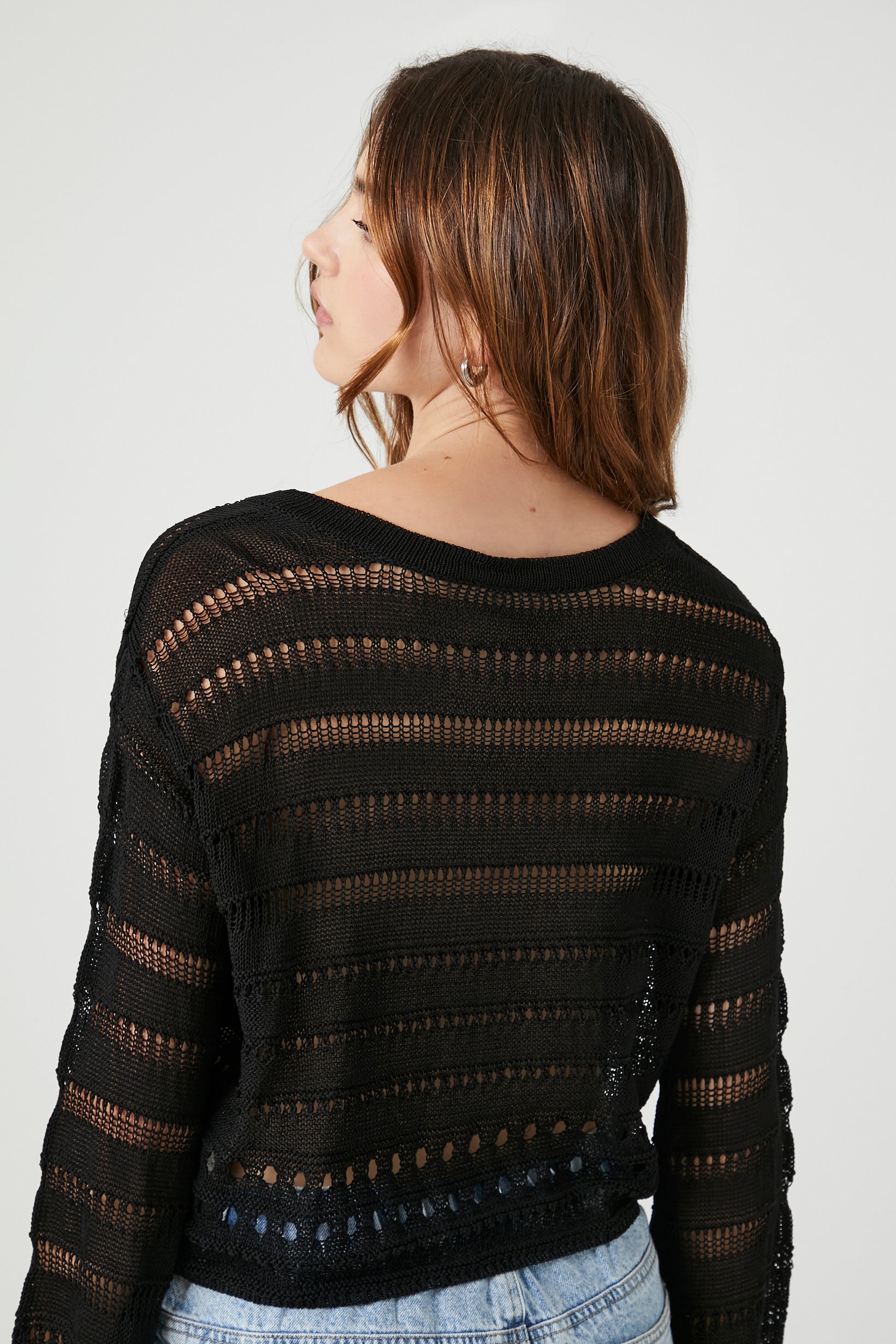 Cropped Open-Knit Sweater