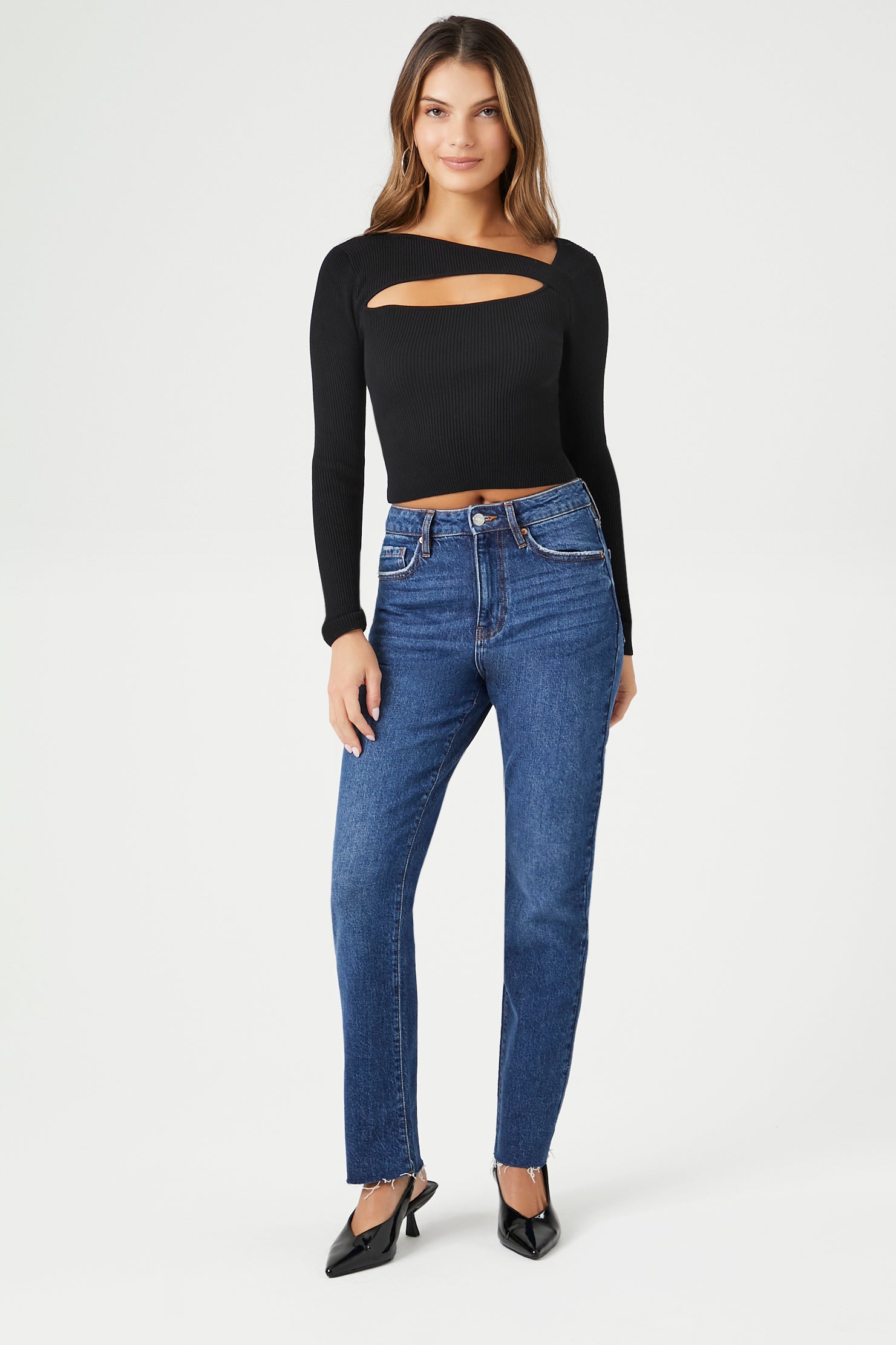 Cutout Ribbed Knit Sweater