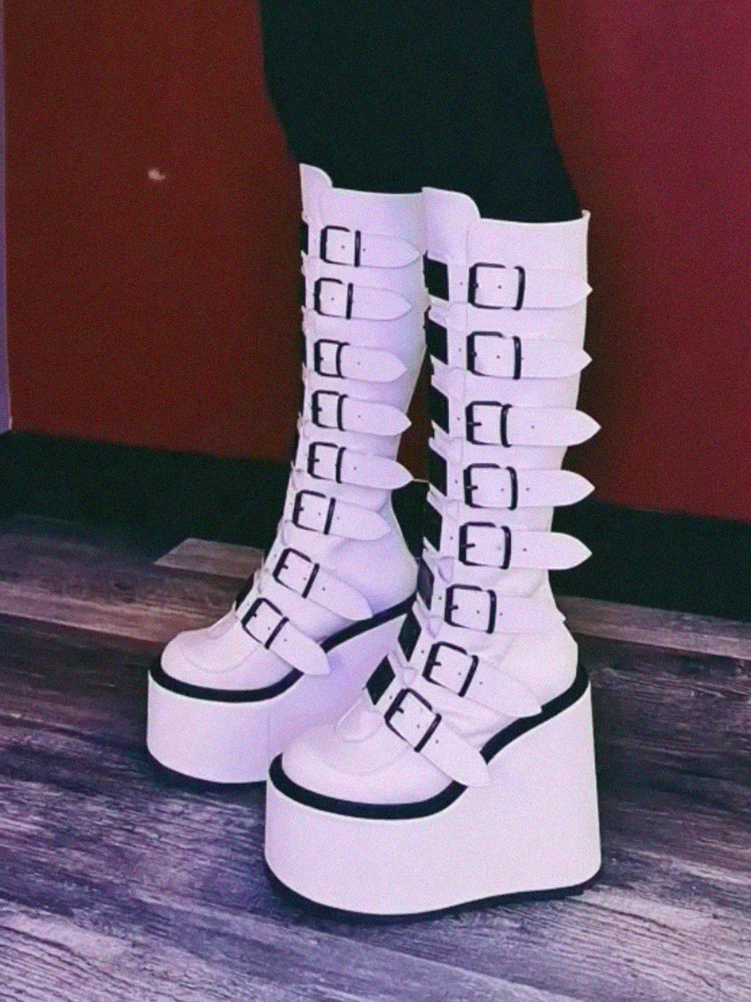 DEMONIA SWING-815 BOOTS - WHITE VEGAN LEATHER  PRE ORDER 