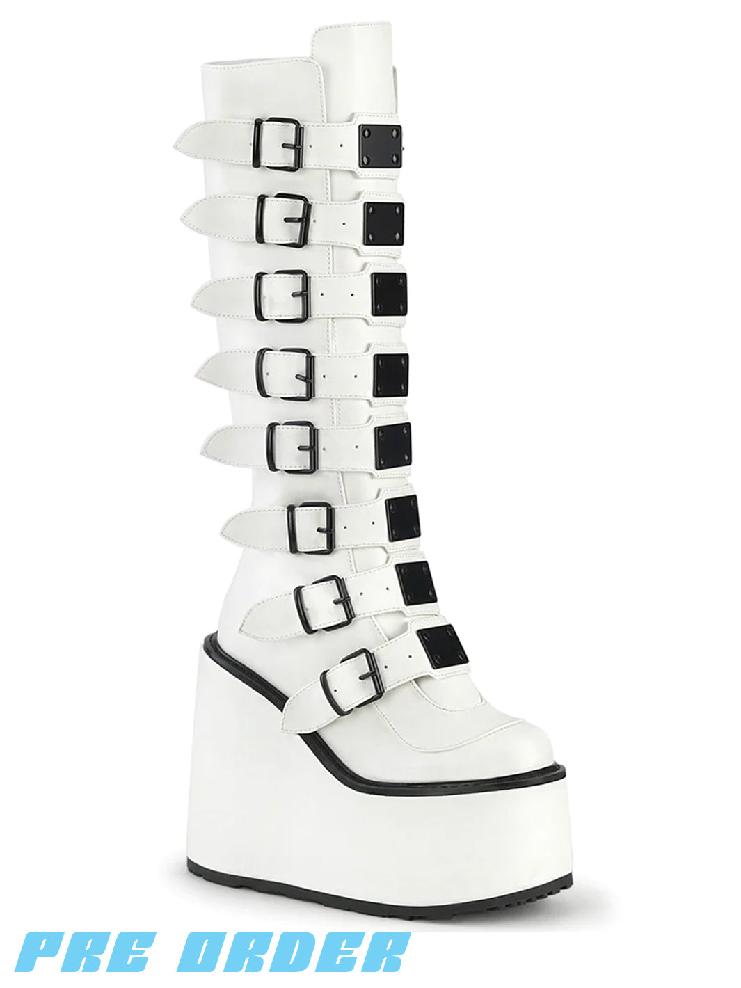 DEMONIA SWING-815 BOOTS - WHITE VEGAN LEATHER  PRE ORDER 