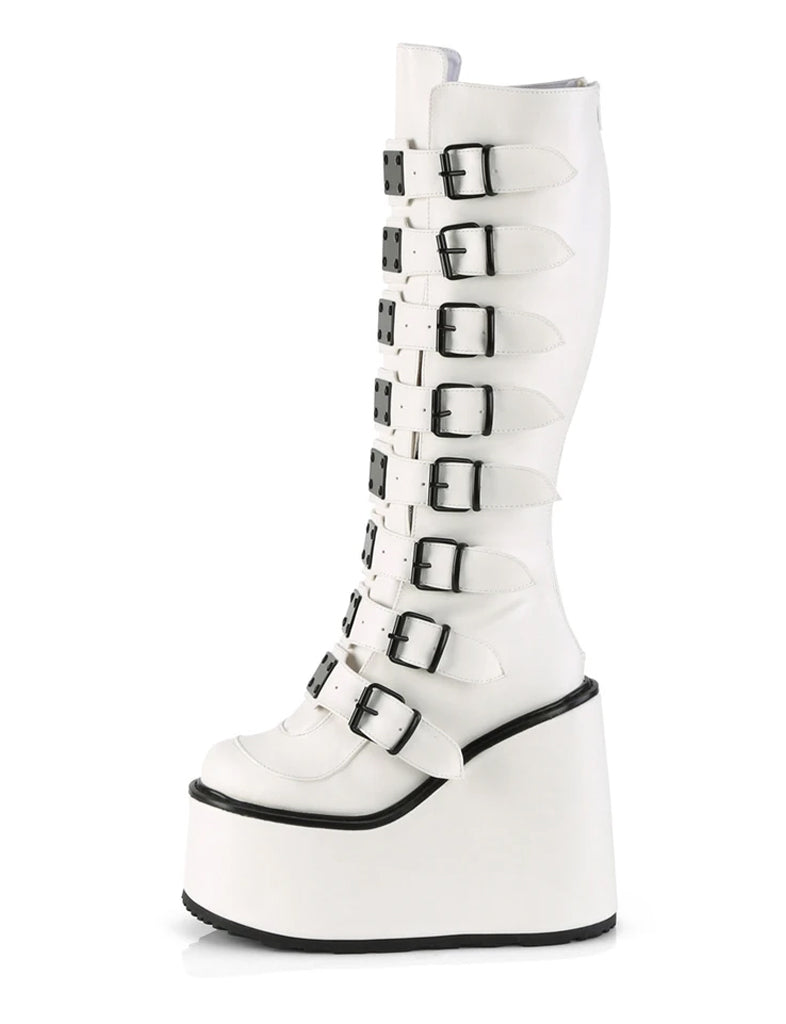 DEMONIA SWING-815 BOOTS - WHITE VEGAN LEATHER  PRE ORDER 