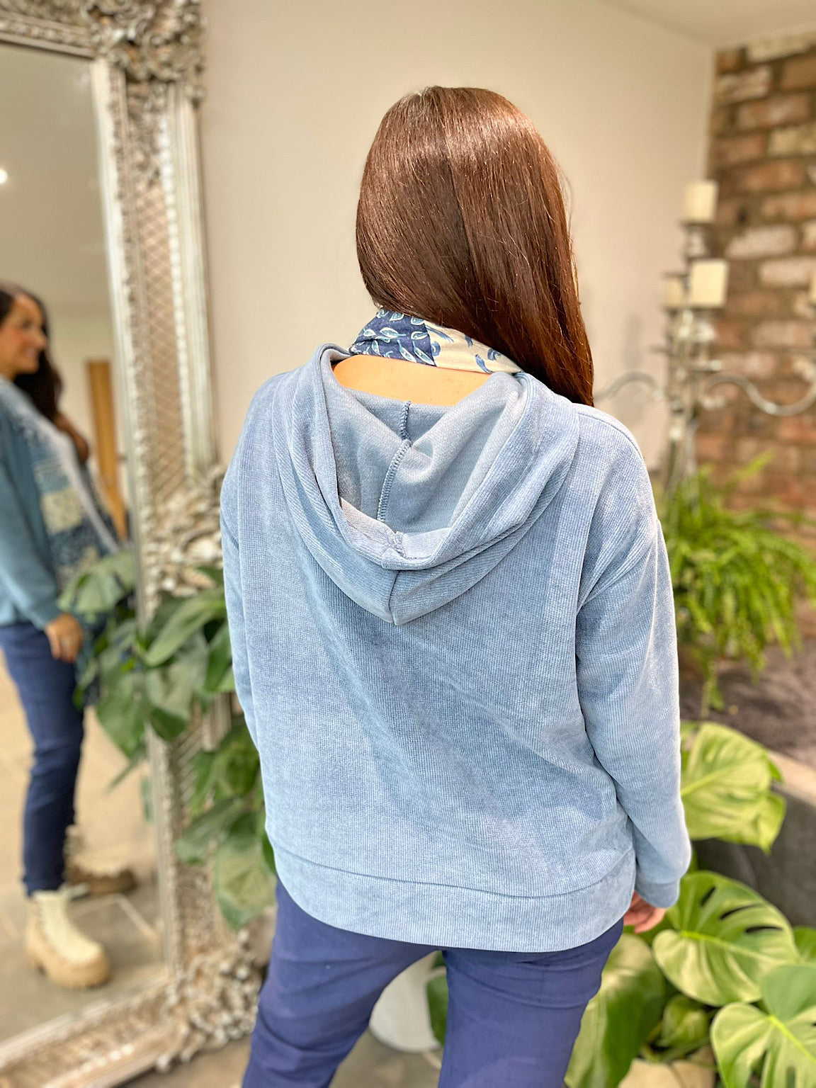 Denim Chenille Hoodie Donna