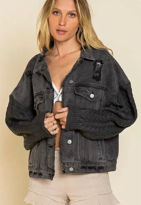 Denim Sweater Jacket - Black Charcoal