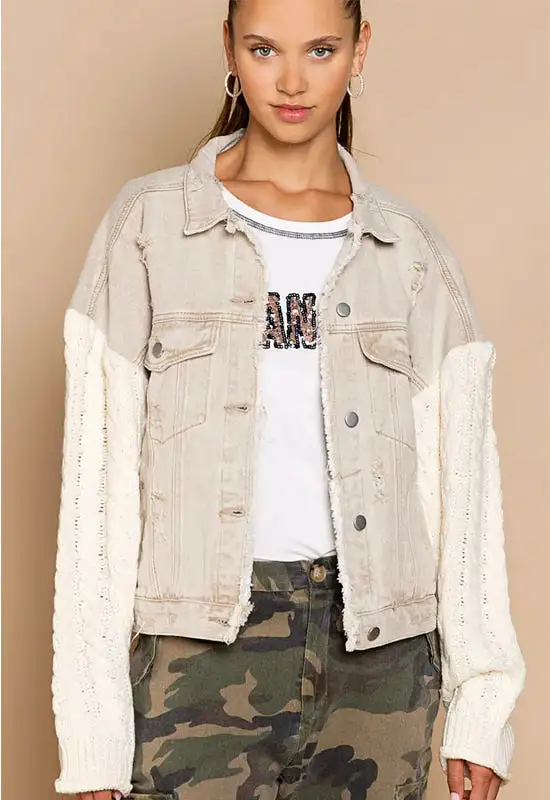 Denim Sweater Jacket - Wheat Ivory