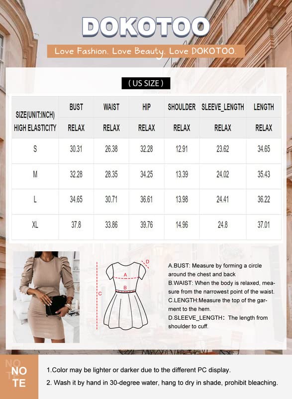 Dokotoo Sweater Dresses for Women 2023 Crewneck Puff Long Sleeve Dress Button Lightweight Solid Color Slim Bodycon Knit Dress Bl