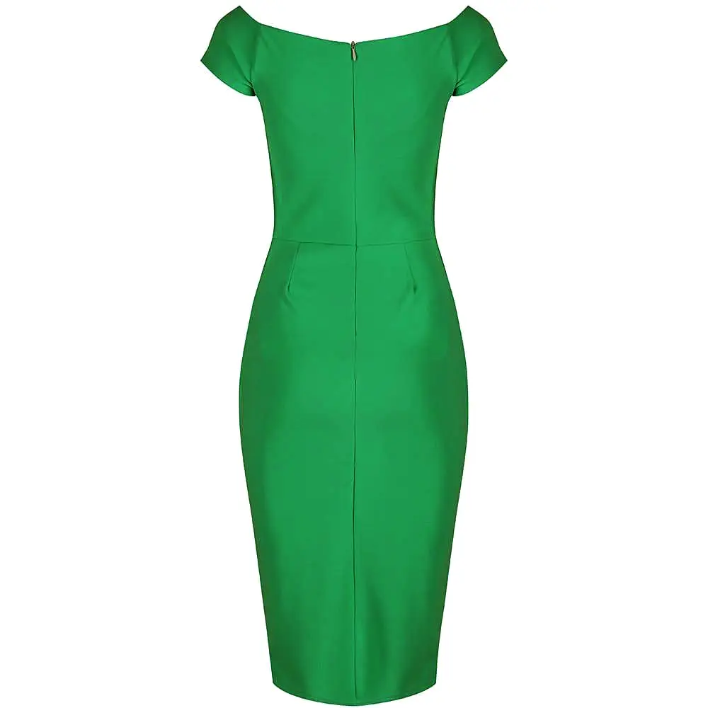 Emerald Green Notch Neck Cap Sleeve Bodycon Pencil Dress