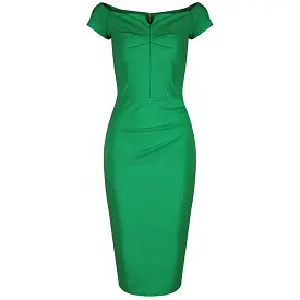 Emerald Green Notch Neck Cap Sleeve Bodycon Pencil Dress