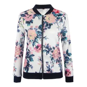 Fashion Jackets Women   Short Coats Floral Print Punk Style Jackets Zipper Casual Female Coats For Ladies Girls GS