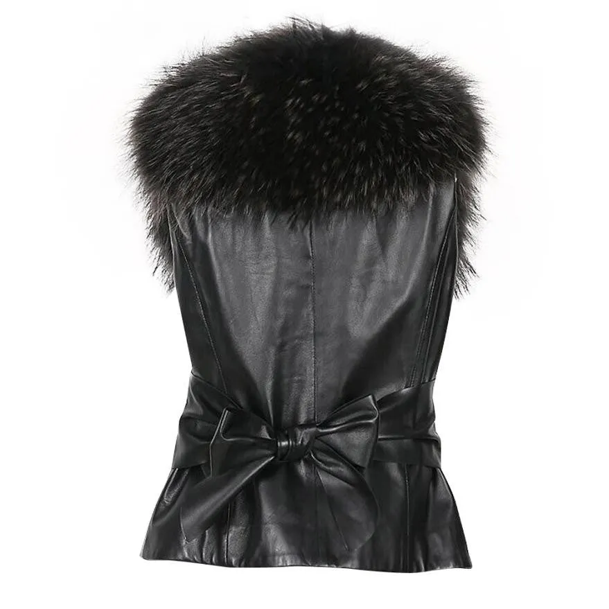 Faux Fur Women Leather Vest Fur Collar Elegant Winter Warm Coat Manteau Femme Hiver 2016 Winterjacken Damen#B12 SM6