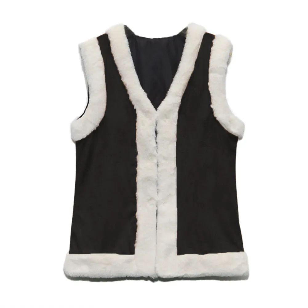 Flocking Faux Fur Sleeveless Vest Women Leather Patchwork Warm Waistcoat Black Yellow Colete Feminino Outwear SM6