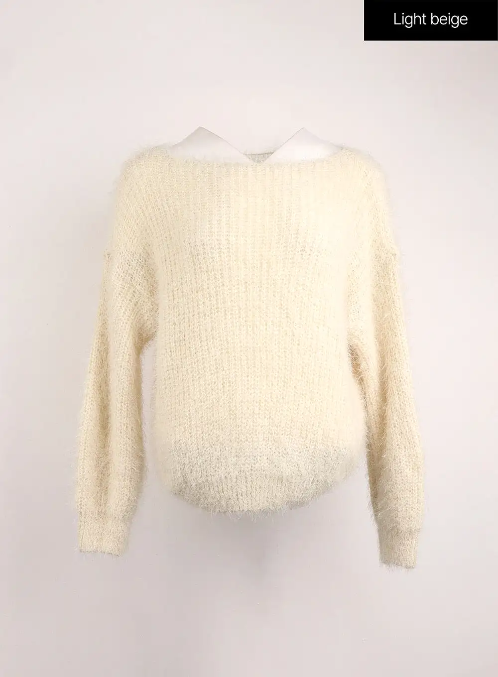 Fuzzy Boat Neck Knit Sweater IJ410