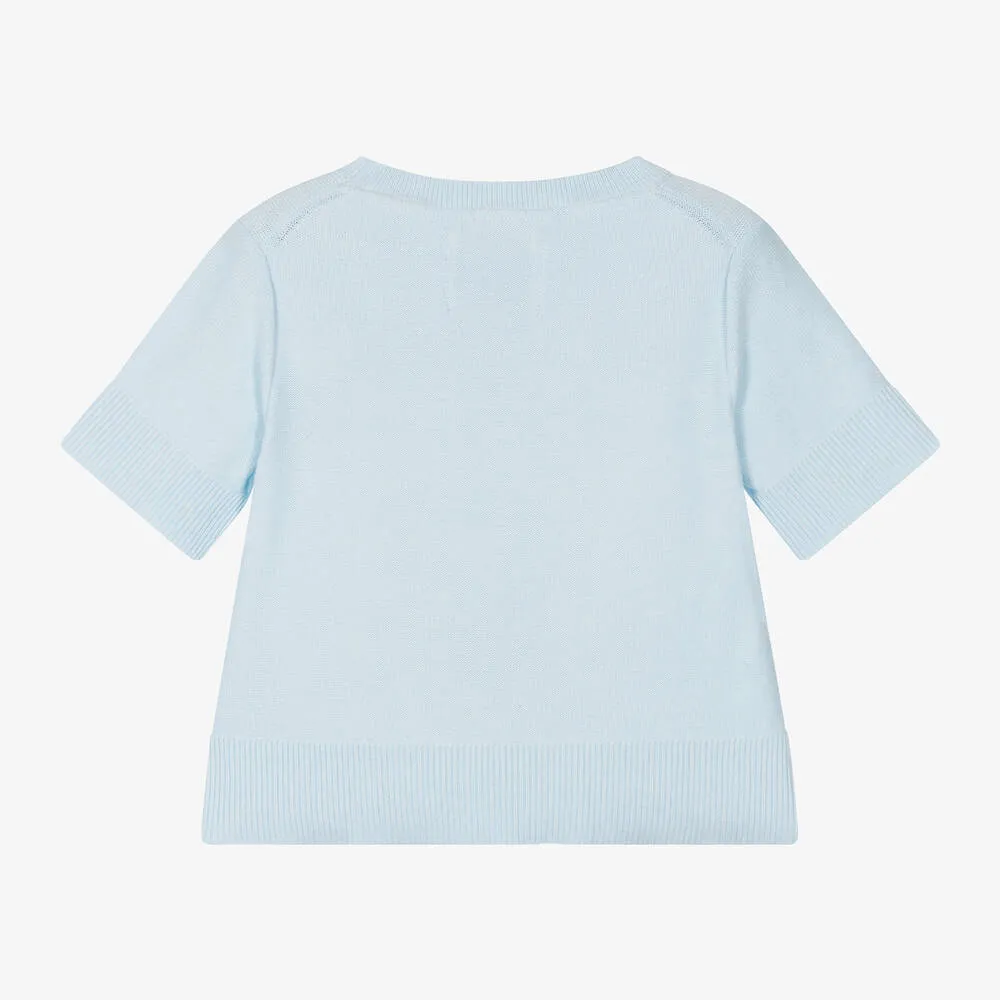 Girls Blue Cotton Knit Sweater