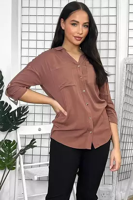 Gold Buttons Front Pockets Relaxed Fit Shirt