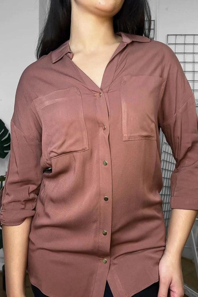 Gold Buttons Front Pockets Relaxed Fit Shirt