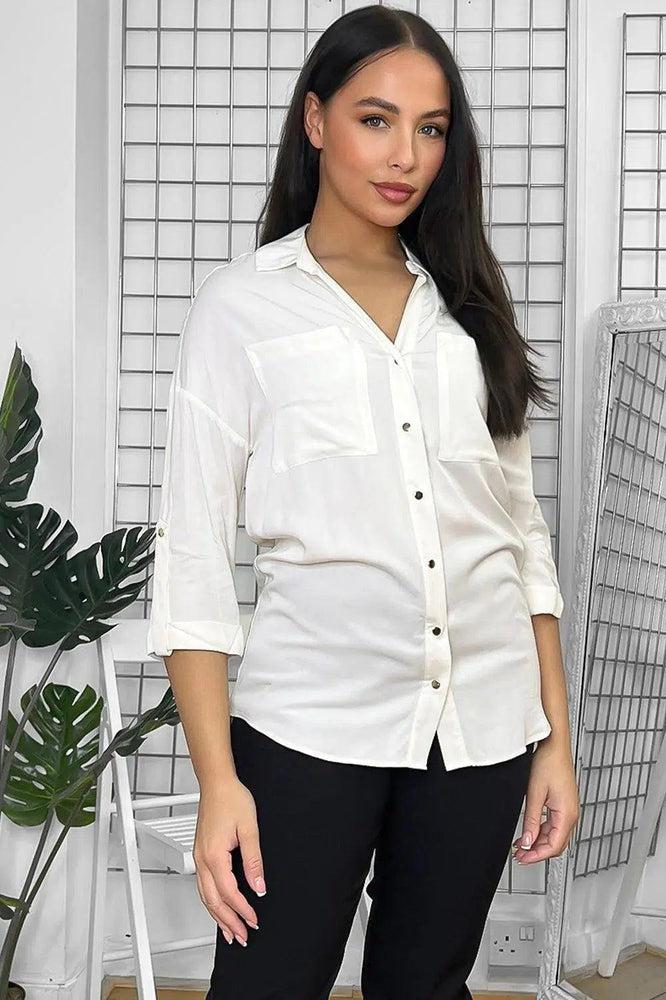 Gold Buttons Front Pockets Relaxed Fit Shirt