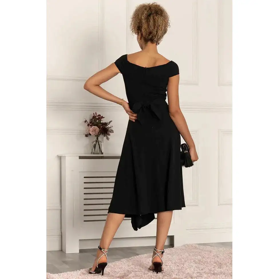 Jolie Moi Black Bardot 50s Waterfall Swing Dress