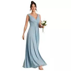 Jolie Moi Pale Blue V-Neck Pleated Bodice Maxi Dress