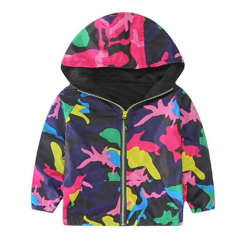 Kids Children Hooded Jackets Coats Boys Girls Unisex Outerwears Windbreaker Camo Clothes SM6