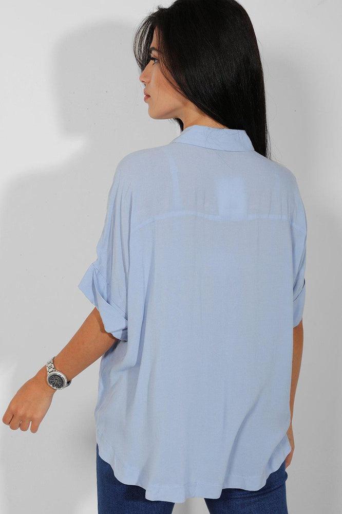 Light Blue Rolled Short Sleeves Lazy Fit Shirt