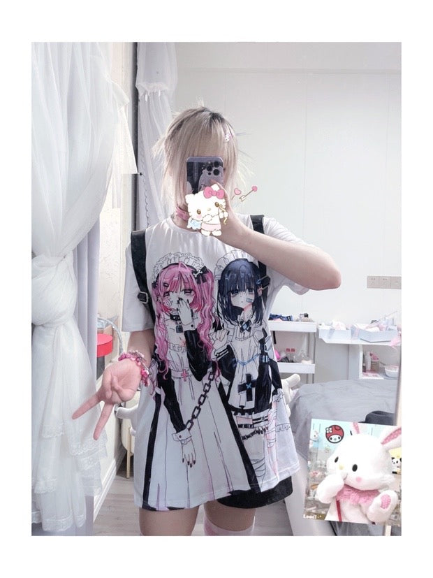 maid anime drawing T-shirt