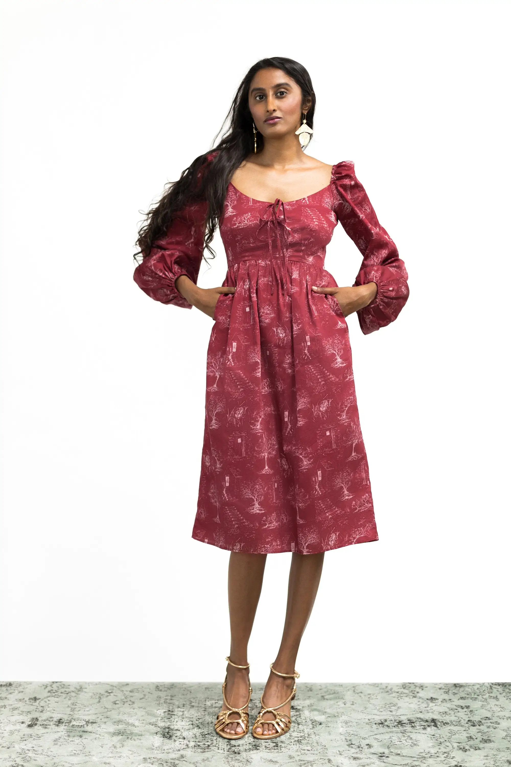 Marcela Dress / Ruby Red + Alabaster Cotton Toile