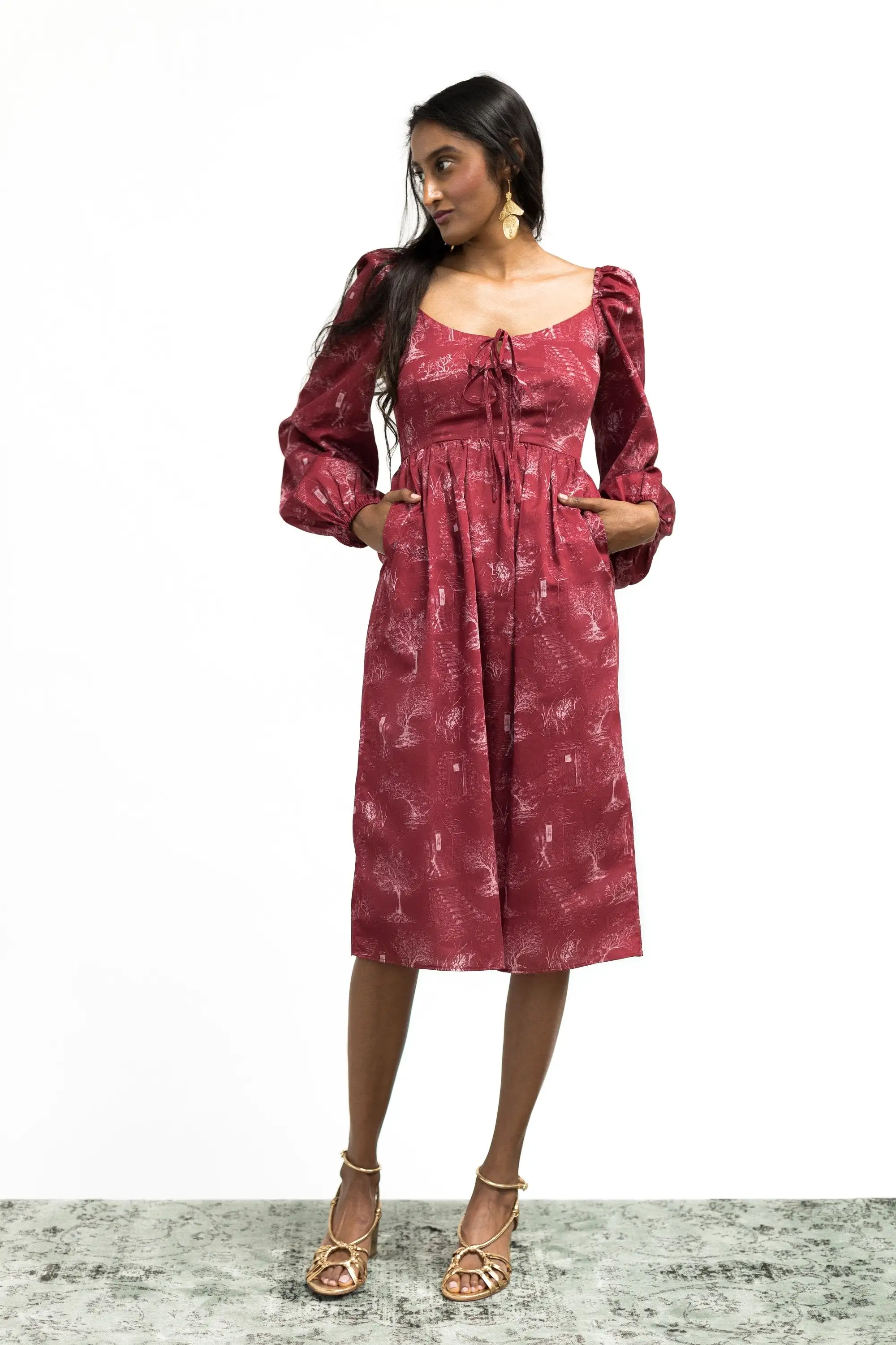 Marcela Dress / Ruby Red + Alabaster Cotton Toile