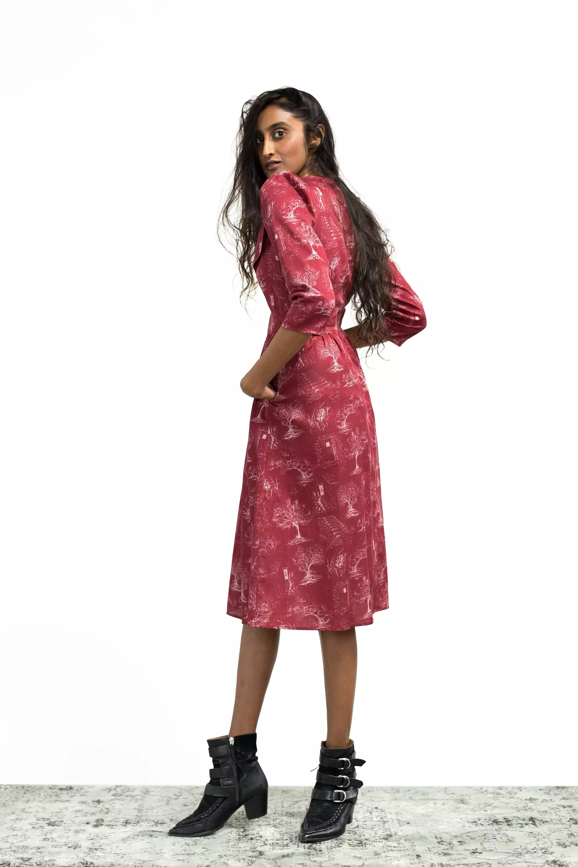 Marisol Dress / Ruby Red + Alabaster Cotton Toile