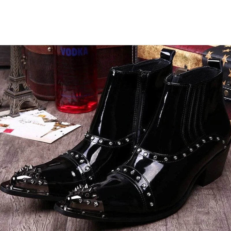 Men's Japanese Style Pointed Toe Genuine Leather Zipper Ankle Boots